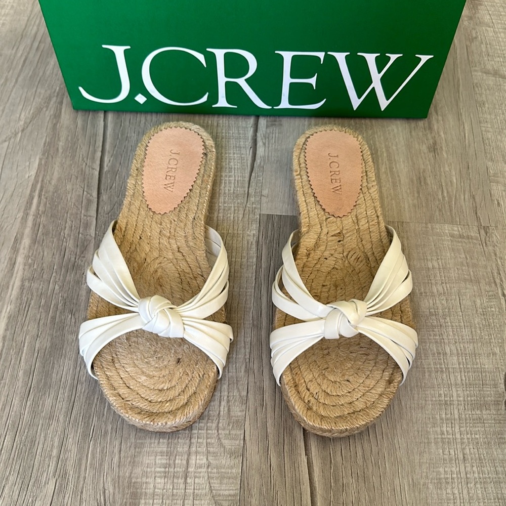 J Crew White Espadrille Sandal Leather Strappy Knot